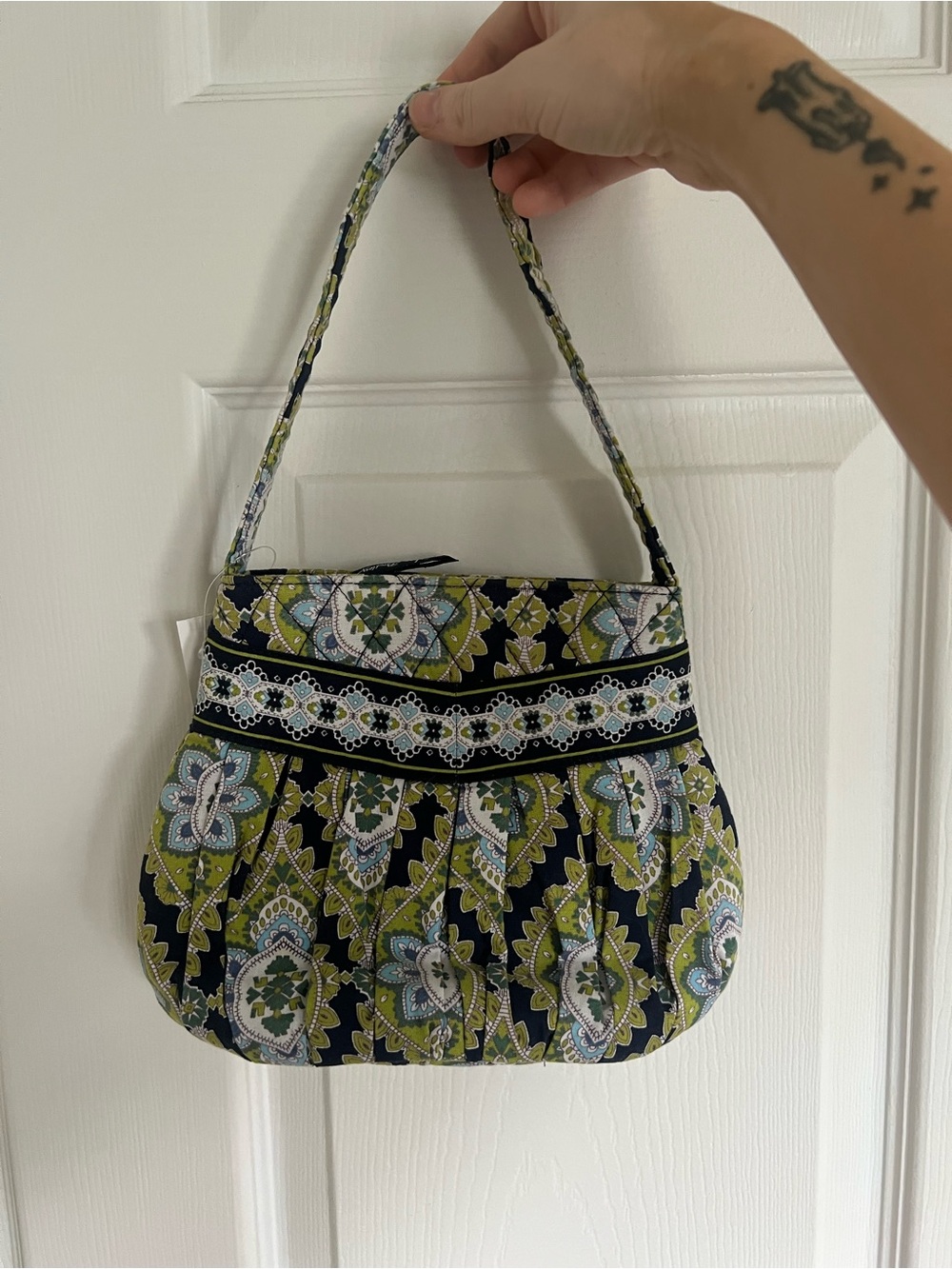 Vera Bradley Quilted Floral Shoulder Bag - Green & Navy